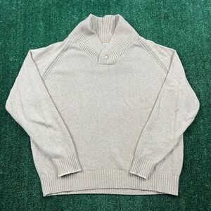 Peter Millar Mens XXL Beige Shawl Collar Cotton Silk Flax Viscose Sweater Preppy